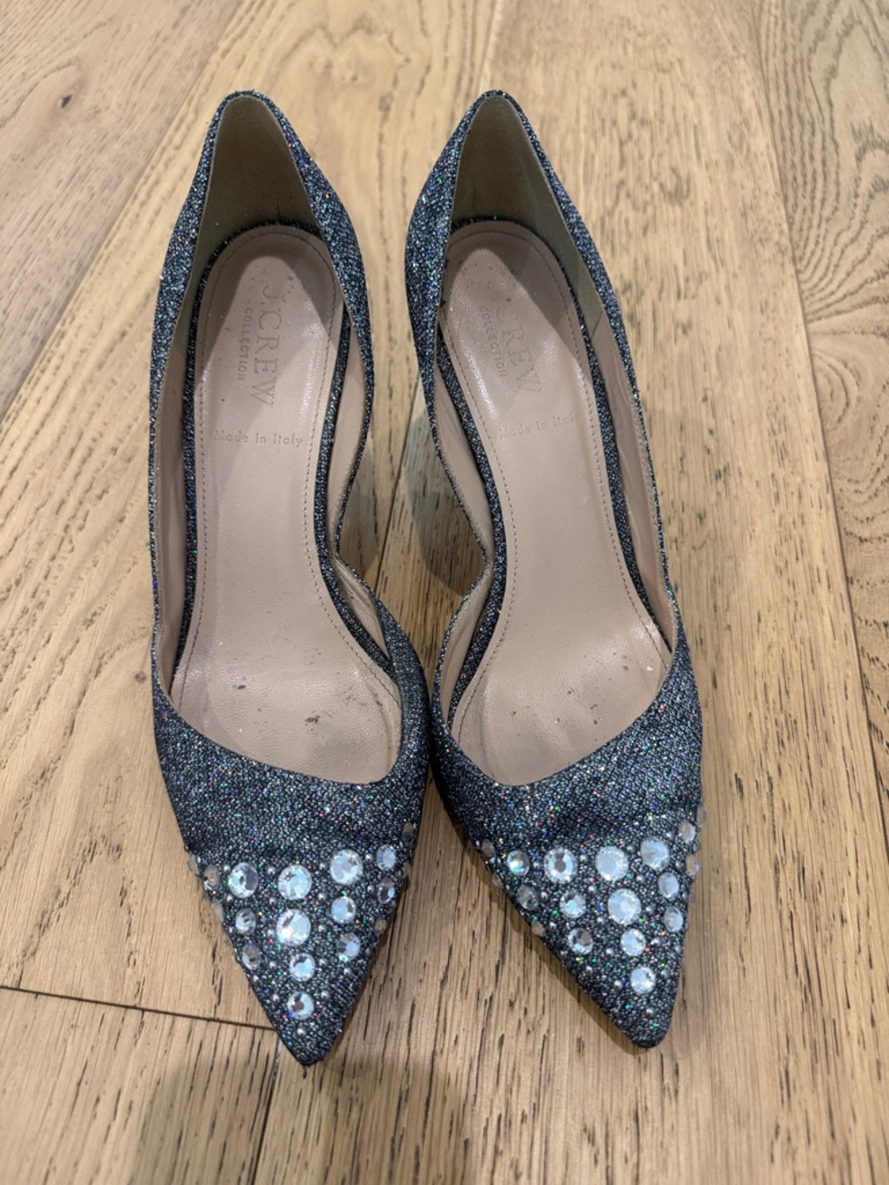 J. Crew Glitter Pointed Toe Pumps with Crystal Embellishments